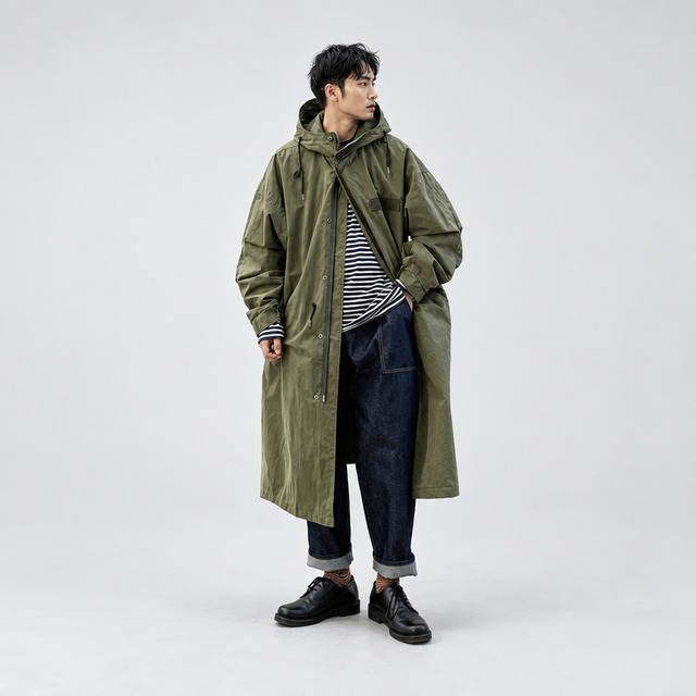 ドローストリング ロング コート 2 カラー H00273