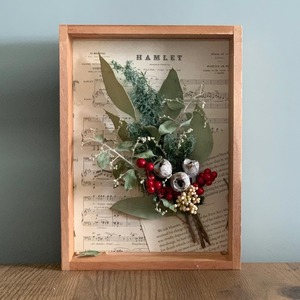 クリスマスウッドボックスアレンジ(赤×緑スワッグ)