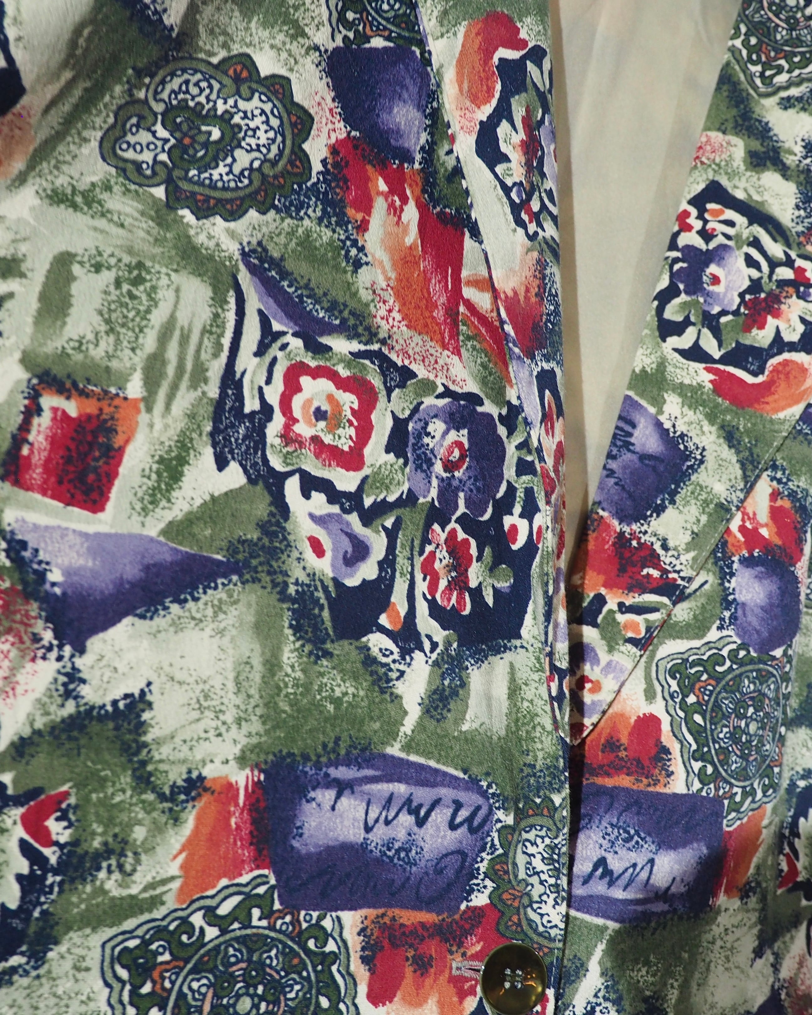 ” Made in USA ” Beautiful Botanical Flower painted vintage loose jacket