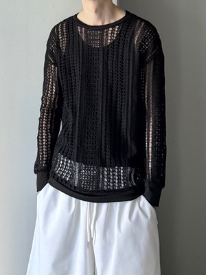 crochet mesh pullover / black