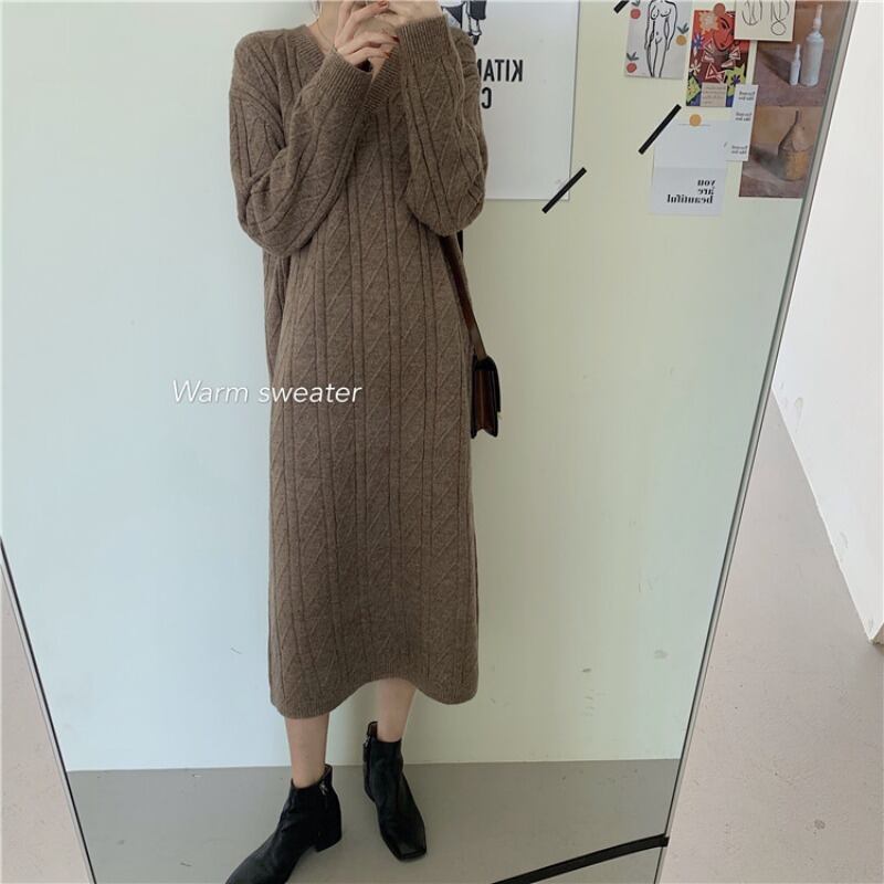 ニットセーター ドレス ルーズスタイルスカート スプリング ロング 春物 ブラックストロベリース9559221837