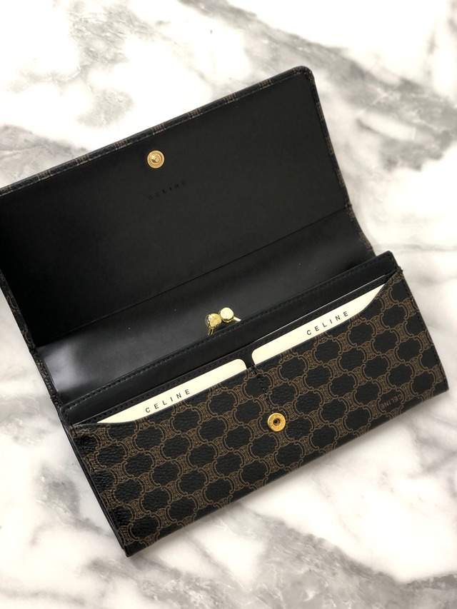 CELINE セリーヌ マカダム ブランドロゴ がま口 長財布 ブラック vintage ヴィンテージ オールド m74k7f
