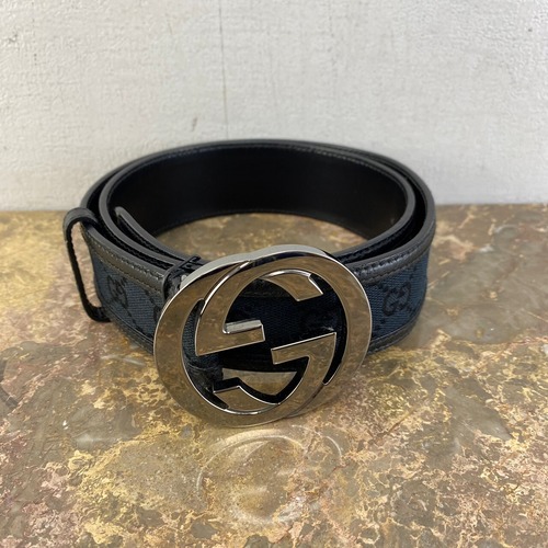 .GUCCI GG PATTERNED LOGO BUCKLE LEATHER BELT/グッチインターロッキングGG柄ロゴバックルレザーベルト2000000066134