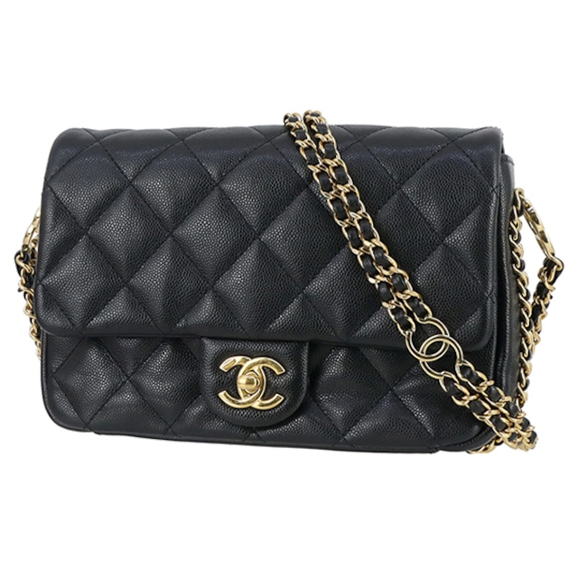 Used CHANEL シャネル チェーンショルダーバッグ ココチェーン マトラッセ キャビアスキン ブラック ゴールド金具