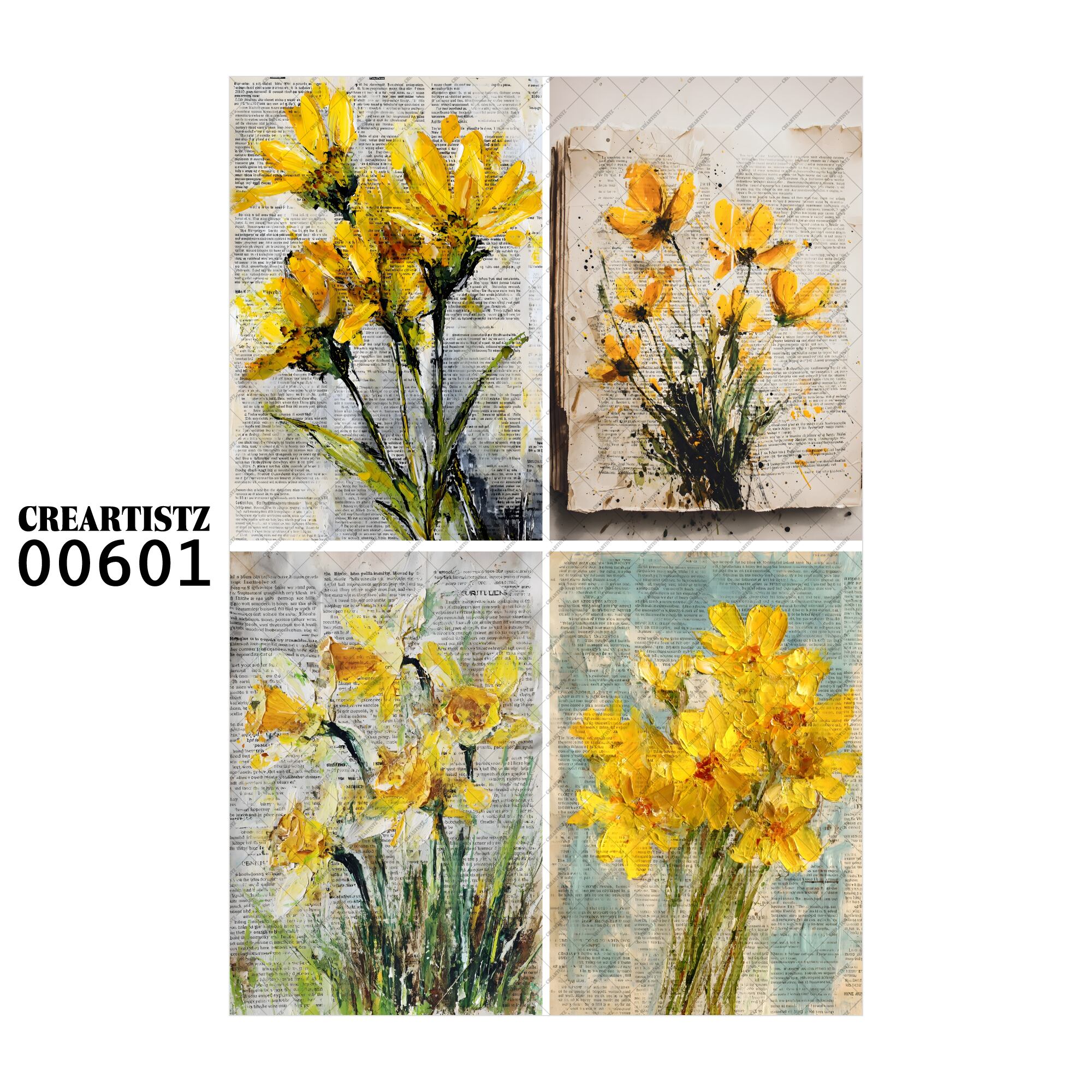 00601 背景 コラージュ素材 オリジナル 12枚セット (4種類×3枚) ペーパー/ステッカー CREARTISTZ