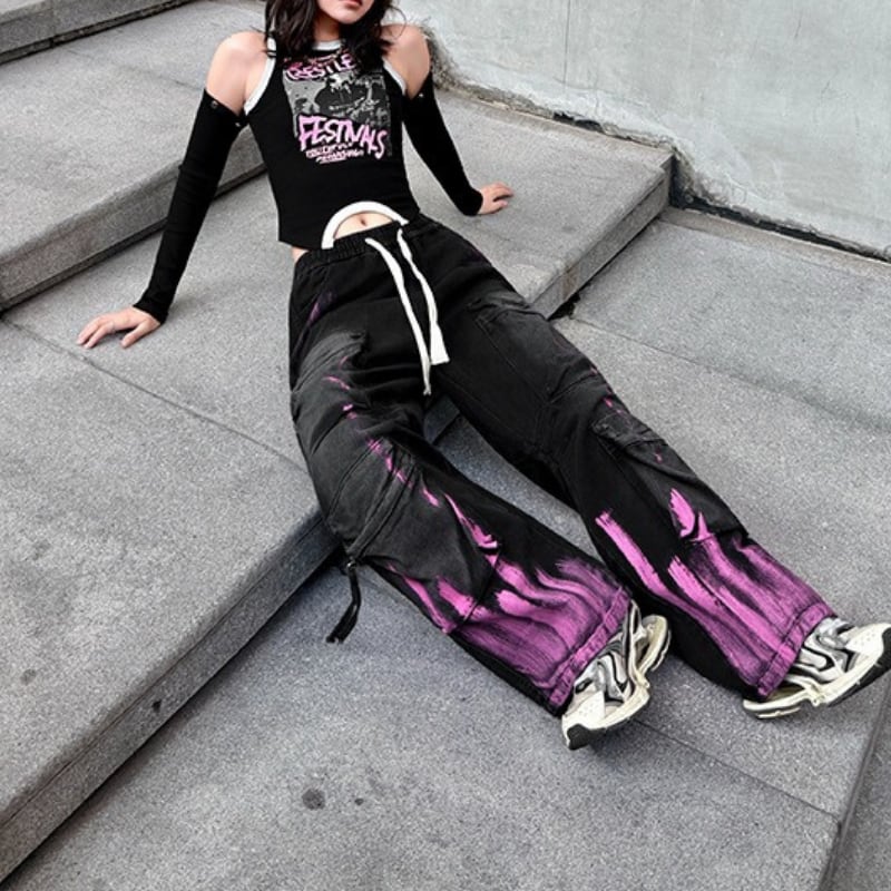 ジッパーポケット付き ワイド ドローストリング パンツ 2color PT0462