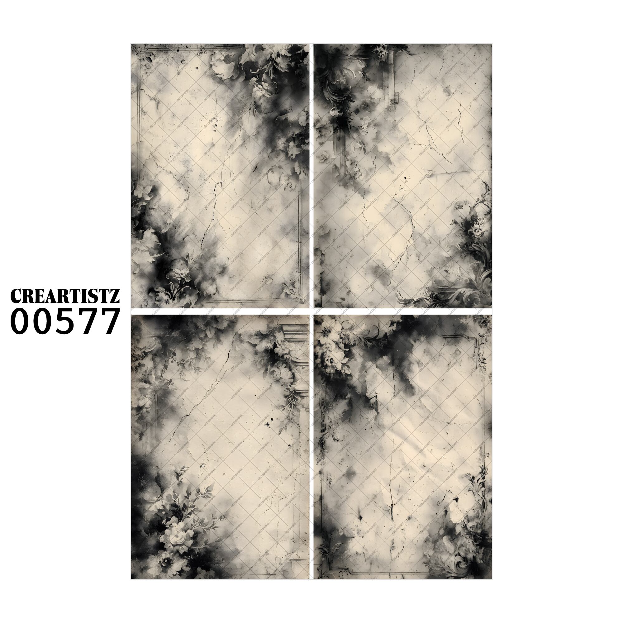 00577 背景 コラージュ素材 オリジナル 12枚セット (4種類×3枚) ペーパー/ステッカー CREARTISTZ