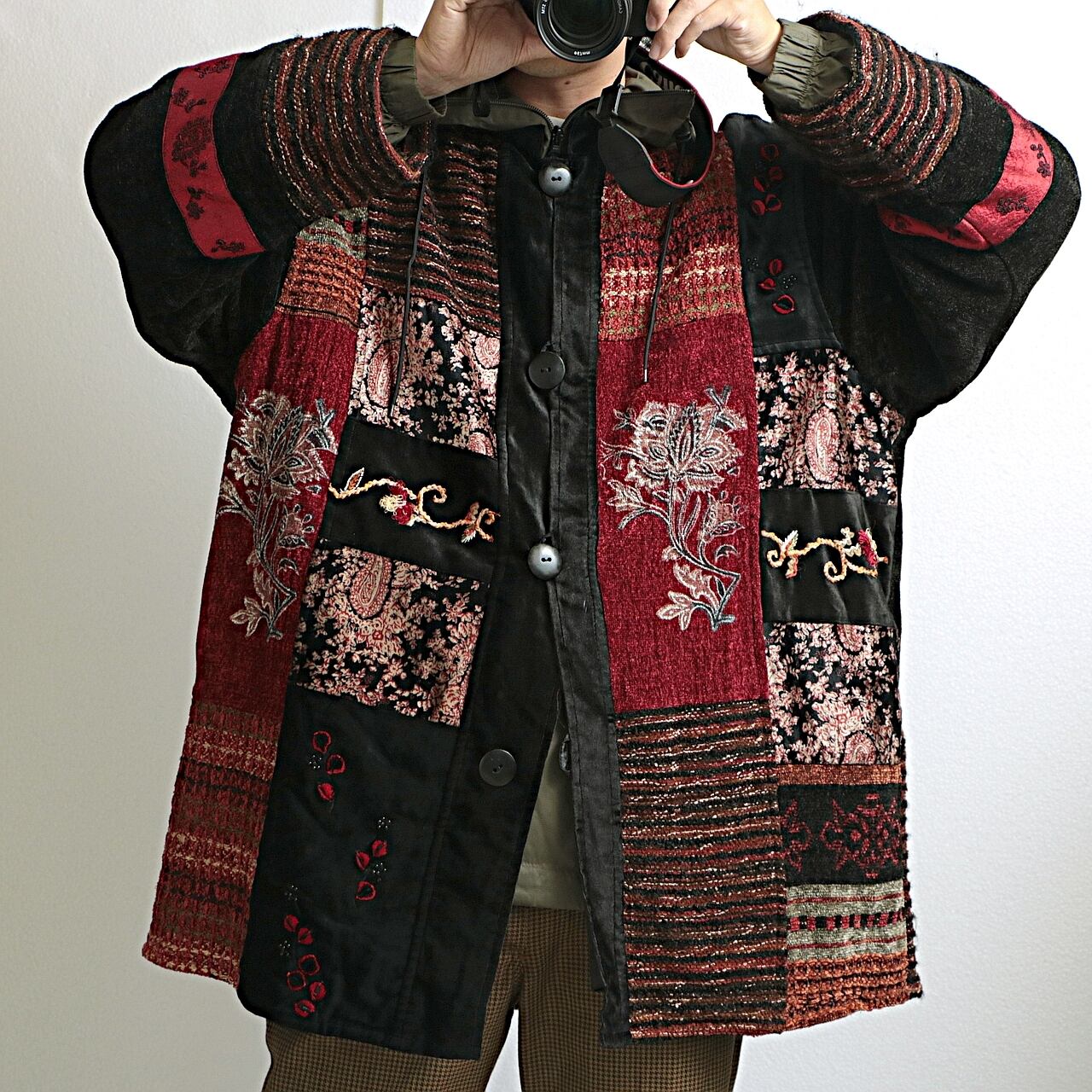 flashback ベロア ジャガード パッチワーク 柄 チャイナジャケット 古着 used