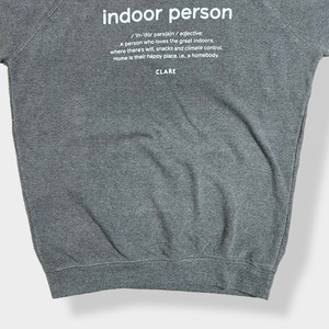 【CLAER】indoor person インドア派 ロゴ プリント スウェット トレーナー プルオーバー ラグランスリーブ M グレー US古着