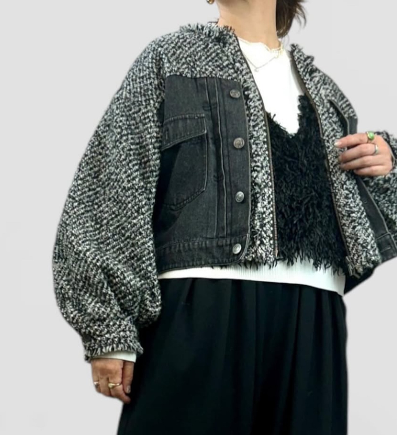 専用　QTUME デニムxツイードジャケット　552-24576