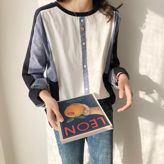 春新作トップスレディース 夏新作 レディース 長袖 半袖2種類あり カットソー長袖レディース カットソー クルーネック ドッキングトップス 配色 バイカラー ストライプ 大人カジュアル キレカジ ゆったり おしゃれ お出かけ レジャー 春 夏 秋 代 30代 40代 P6651