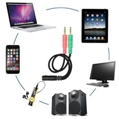 ENVEL 4極 3極 変換 ヘッドセットスプリッターケーブル CTIA標準 (4極メス - 3極オス×2) PC用3.5mmヘッドホンアダプター メスヘッドフォン/マイク付きデュアル3.5mmオスに変換 コンピュータ同時 Yスプリッターオーディオ ブラック