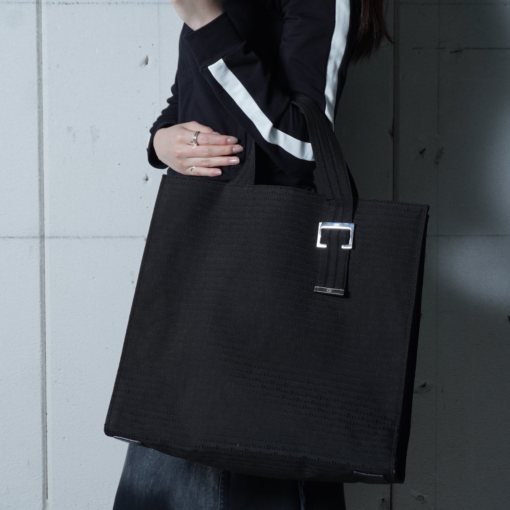 e*様 Dior Homme ブラックキャンバストートバッグ DIOR HOMME】ディオールオム ロゴ総柄キャンバストートバッグ black