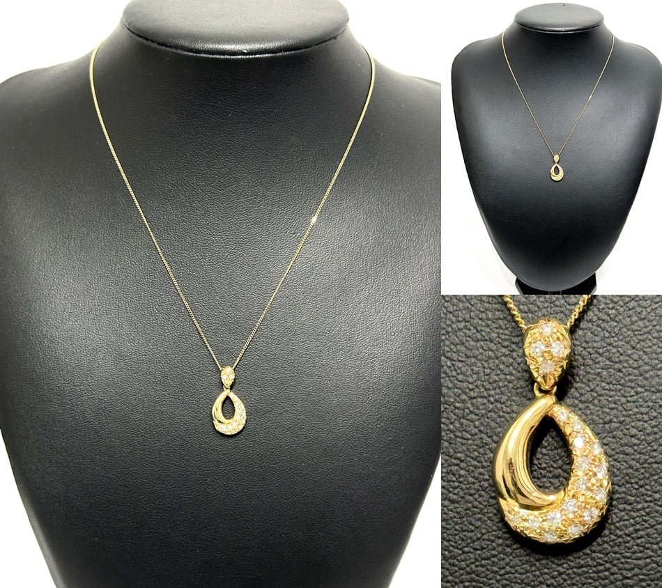 美品タサキK18YGオーバルパヴェダイヤモンドネックレスオーロラ