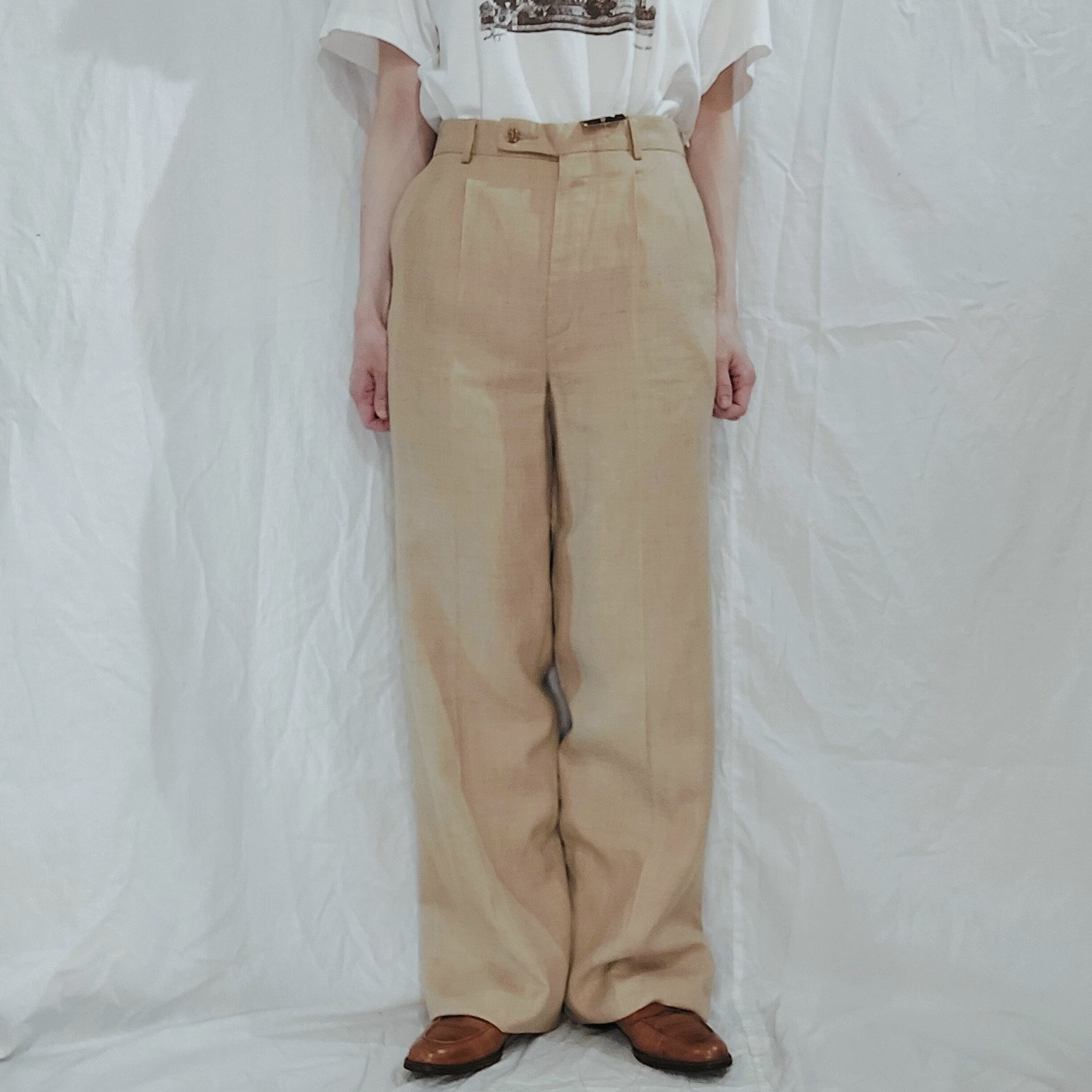 Pin stripe pattern rayon linen slacks[m-1495]ピンストライプ柄