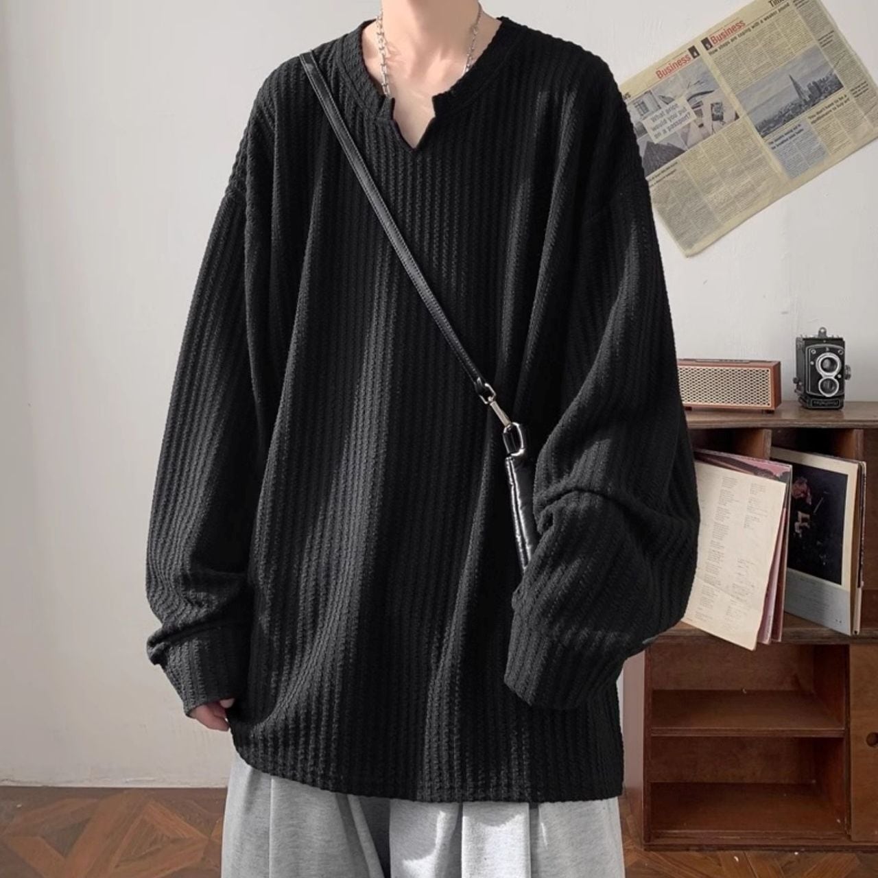 High-end V-neck long-sleeve base layer shirt(MT1666)