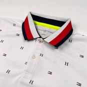 TOMMY HILFIGER トミーヒルフィガー GOLF ゴルフ 総柄 半袖 ポロシャツ サイズ L /ホワイト/メンズ
