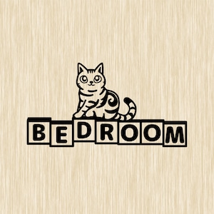 猫好きな方にお勧め！　BED ROOMサイン 寝室表示ステッカー　再剥離フィルム