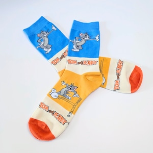 ♧【 crew socks / クルーソックス 】Tom and Jerry ( トムとジェリー ) / トムジェリ / 靴下 / フリーサイズ〚アメリカン雑貨 アメトイ〛