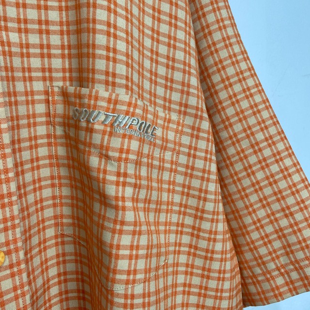 SOUTHPOLE チェック柄半袖シャツ　オーバーサイズ　オレンジ系　L