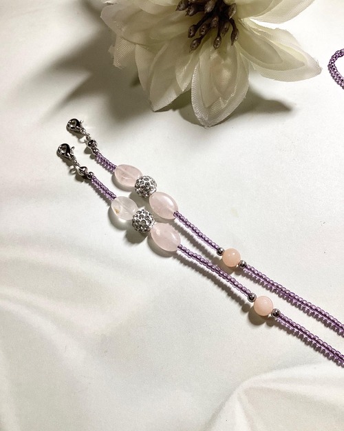 天然石ローズクォーツ　ピンクトルマリン　メガネチェーン2way