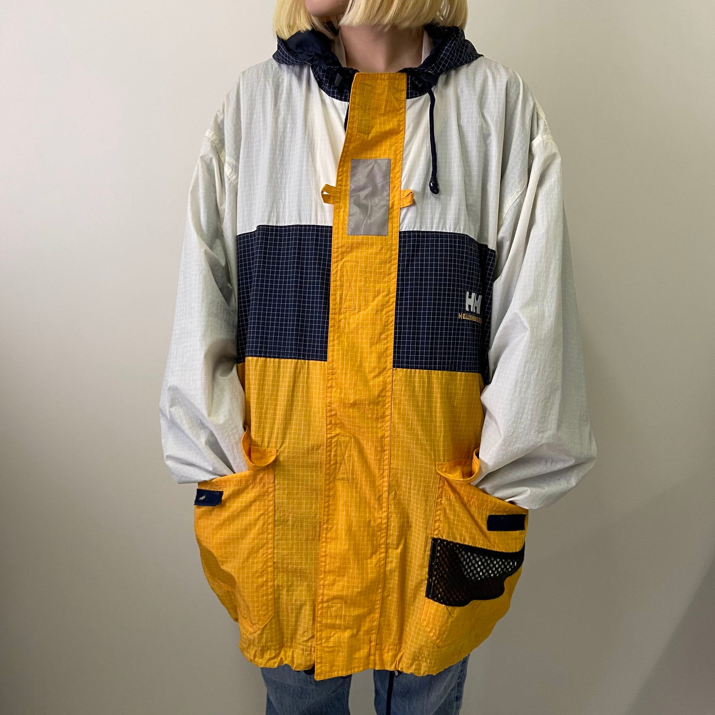 90年代〜00年代 HELLY HANSEN ヘリーハンセン ユニセックス メンズXL相当 レディース2XL相当 マウンテンパーカー 古着 90s  00s ヴィンテージ ビンテージ ナイロンジャケット ネイビー×イエロー×ホワイト