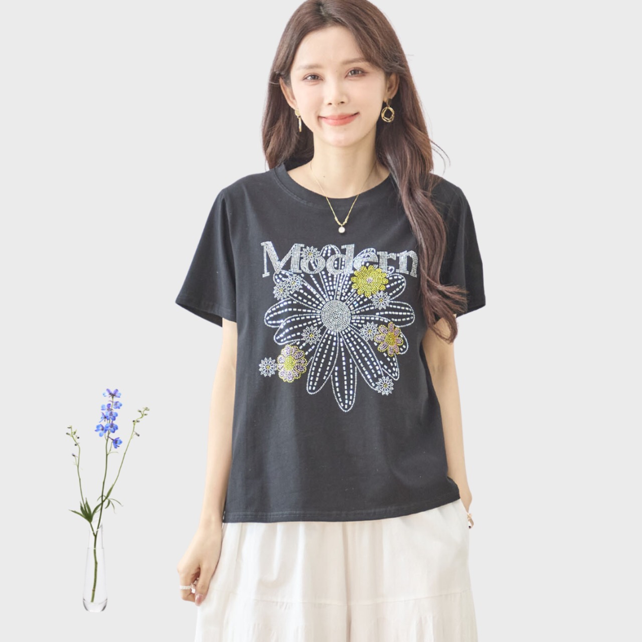 TRUBE フラワーモチーフプリントTシャツN12-1097【M~L】ブラック