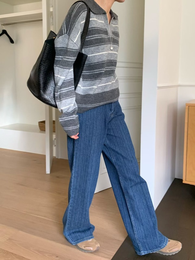 (予約) signature / Swan boarder collar Knit 2color