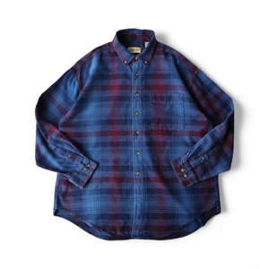 ST JHON'S BAY　セントジョンズベイ オンブレチェックシャツ　ボタンダウン　長袖　ブルー×レッド　メンズ