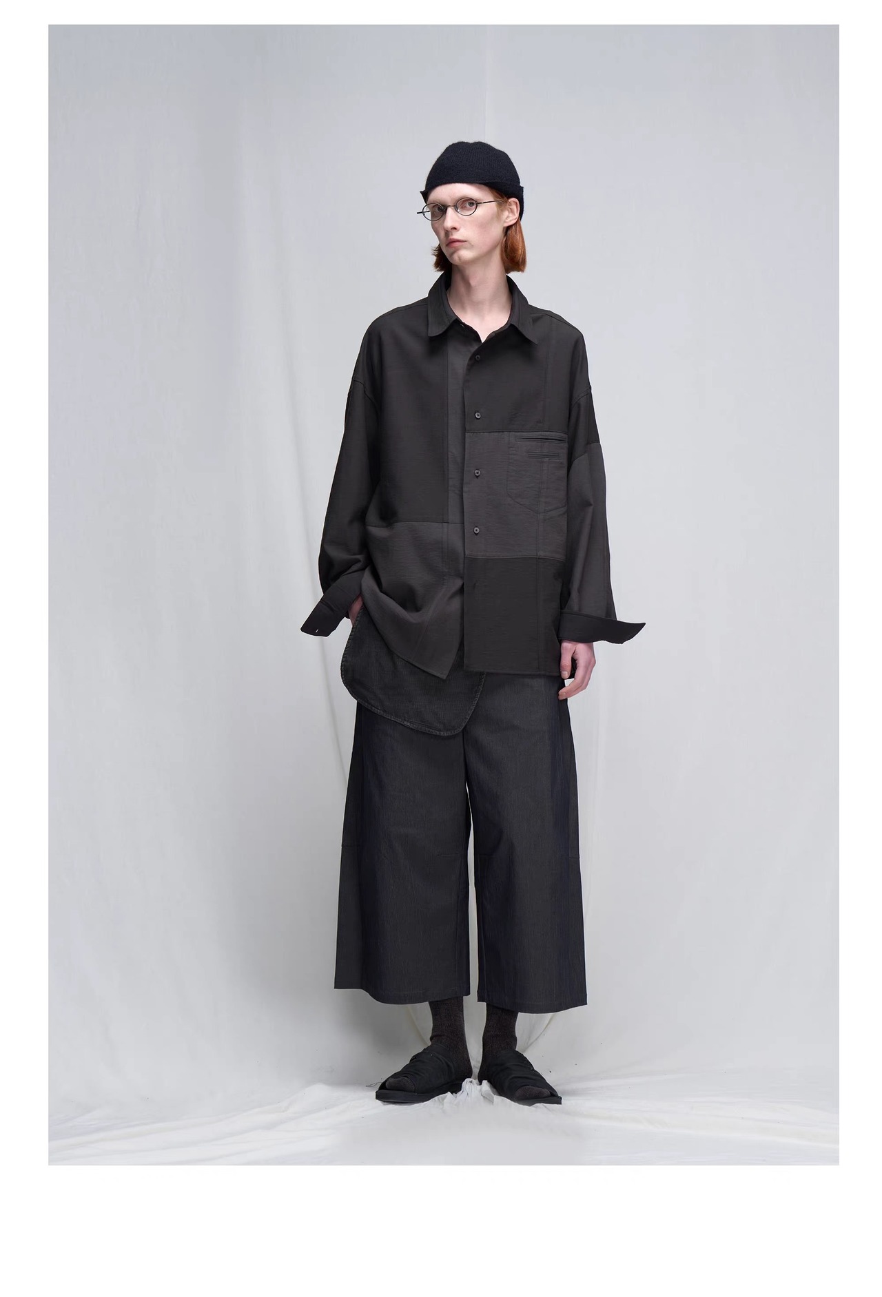 DECESOLO 26SS ルーズフィット パッチワーク デザイン ワークシャツ