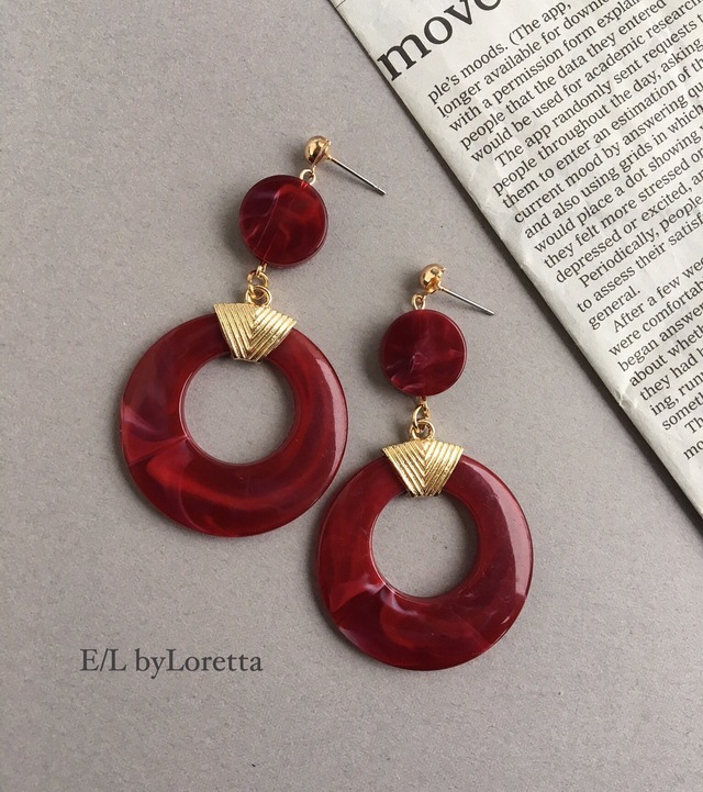 Marble circle hoop pierce/earring(Bordeaux)   0023