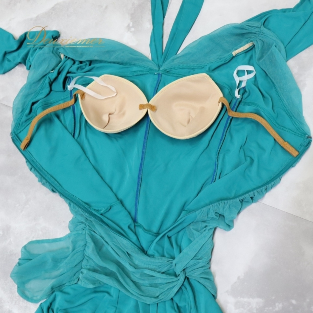 社交ダンス 衣装 チャコット Chacott ワンピース ドレス パーティ 発表会 パーティドレス 青緑 上品 高級感 ストレッチ 無地 ブルー系 グリーン系 日本製 ドレスアップ おしゃれ エレガント フォーマル レディース ドレス