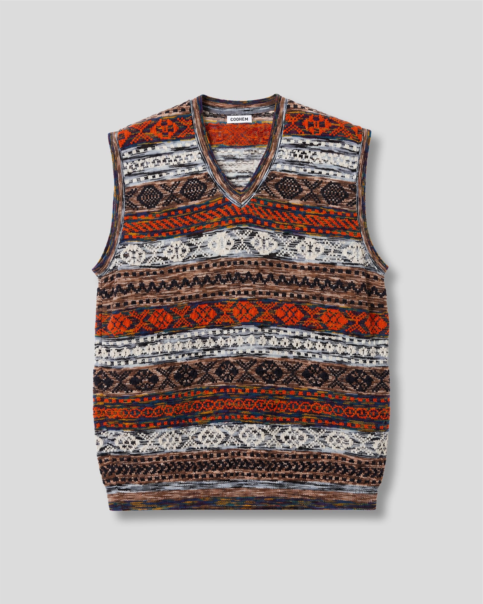 3D FAIR ISLE KNIT VEST BROWN