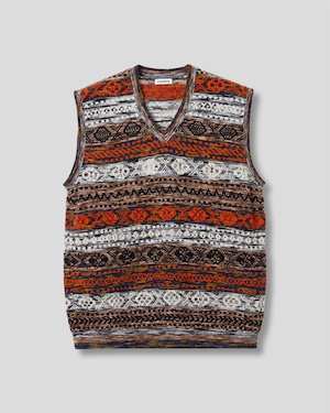 3D FAIR ISLE KNIT VEST BROWN