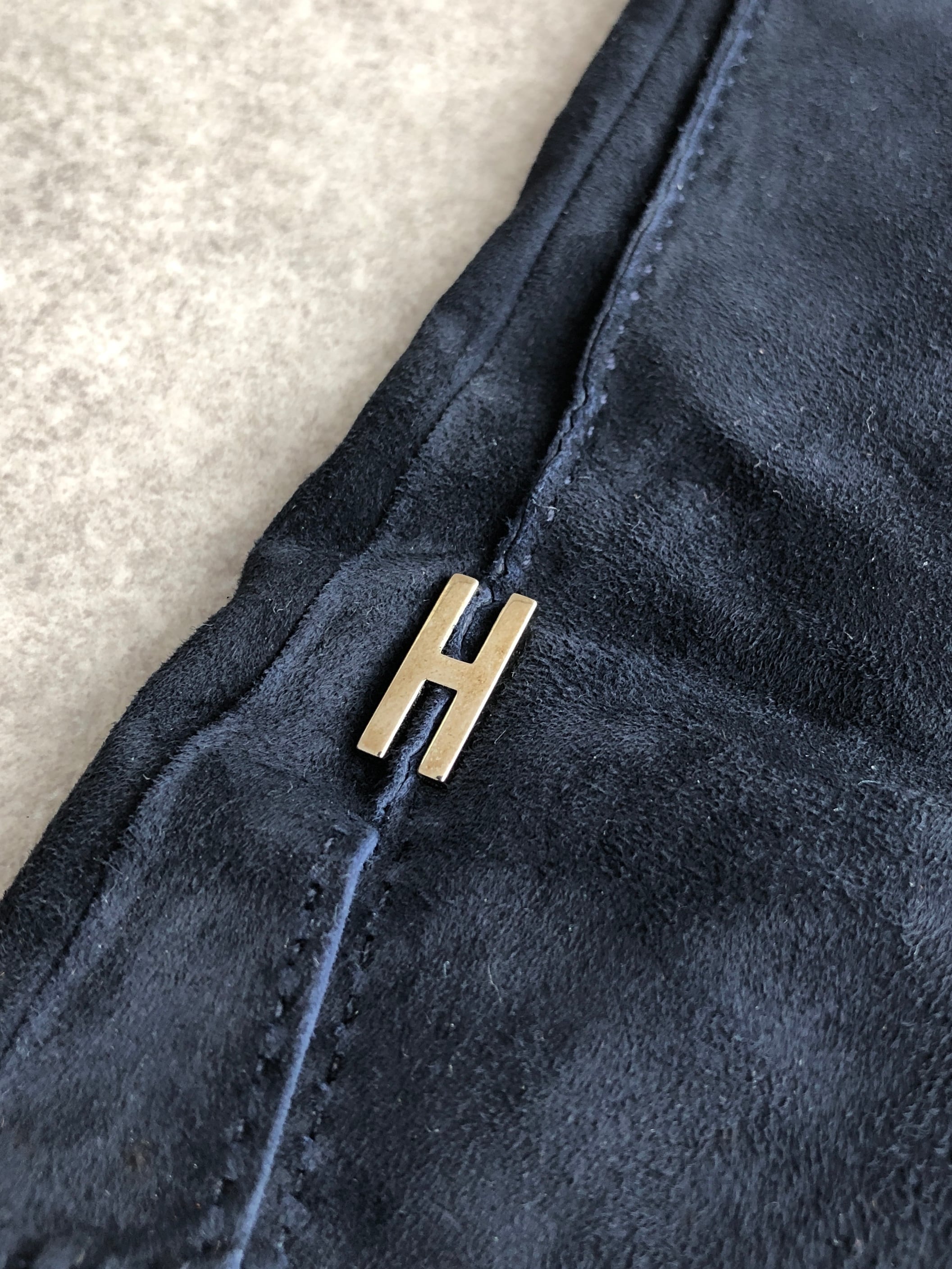 HERMES エルメス 手袋 ネイビー ロゴ スエード グローブ vintage