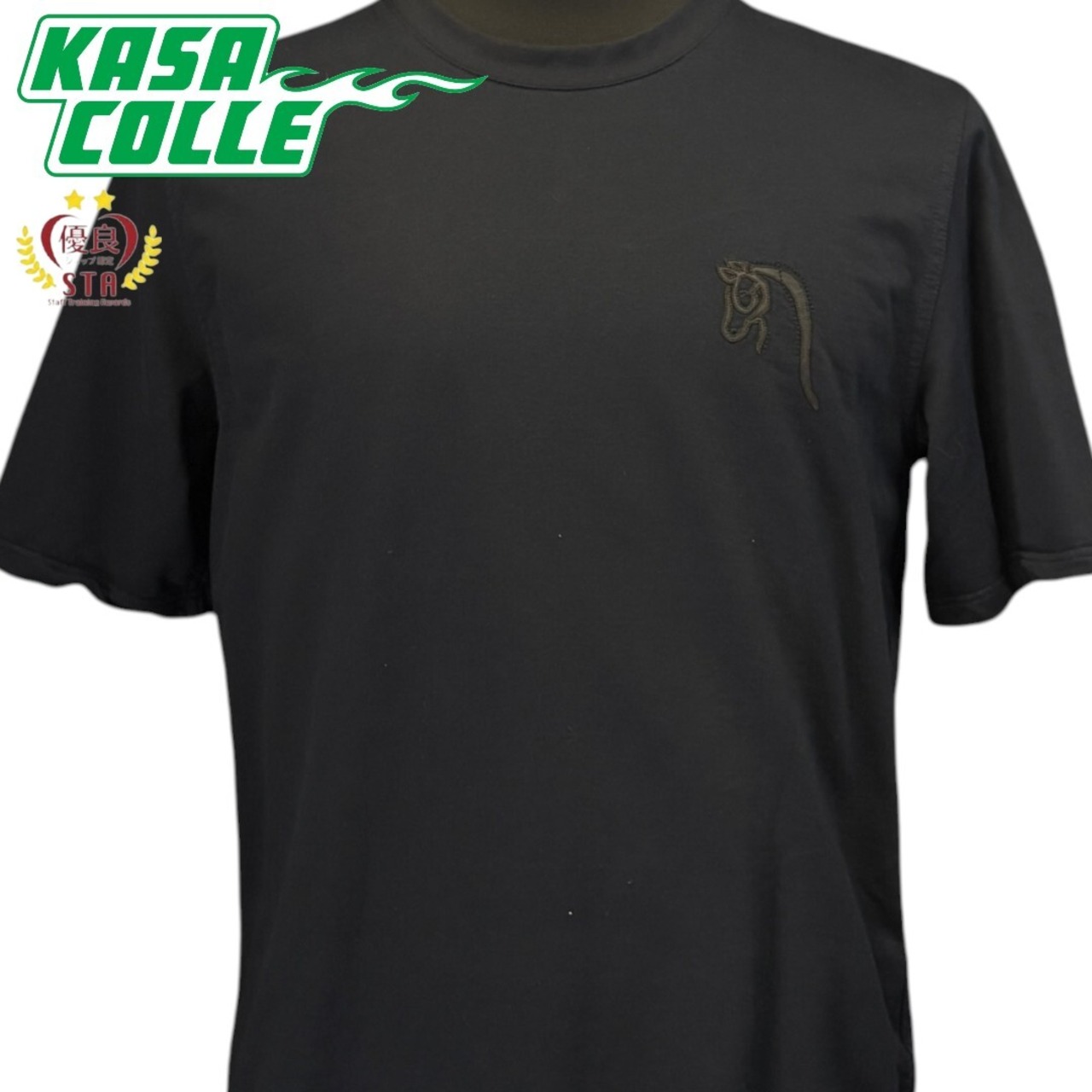 【Hermes】エルメス レザーホースワッペン クルーネック半袖Tシャツ(ブラック) M