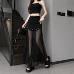 sheer pleats long skirt / l0714