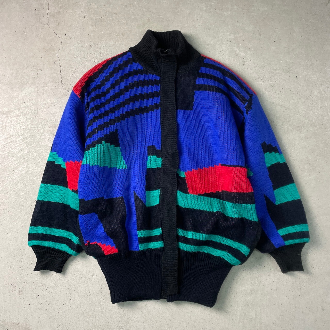 80年代〜 WINTERSET 総柄ニットジャケット ブルゾン レディースL 