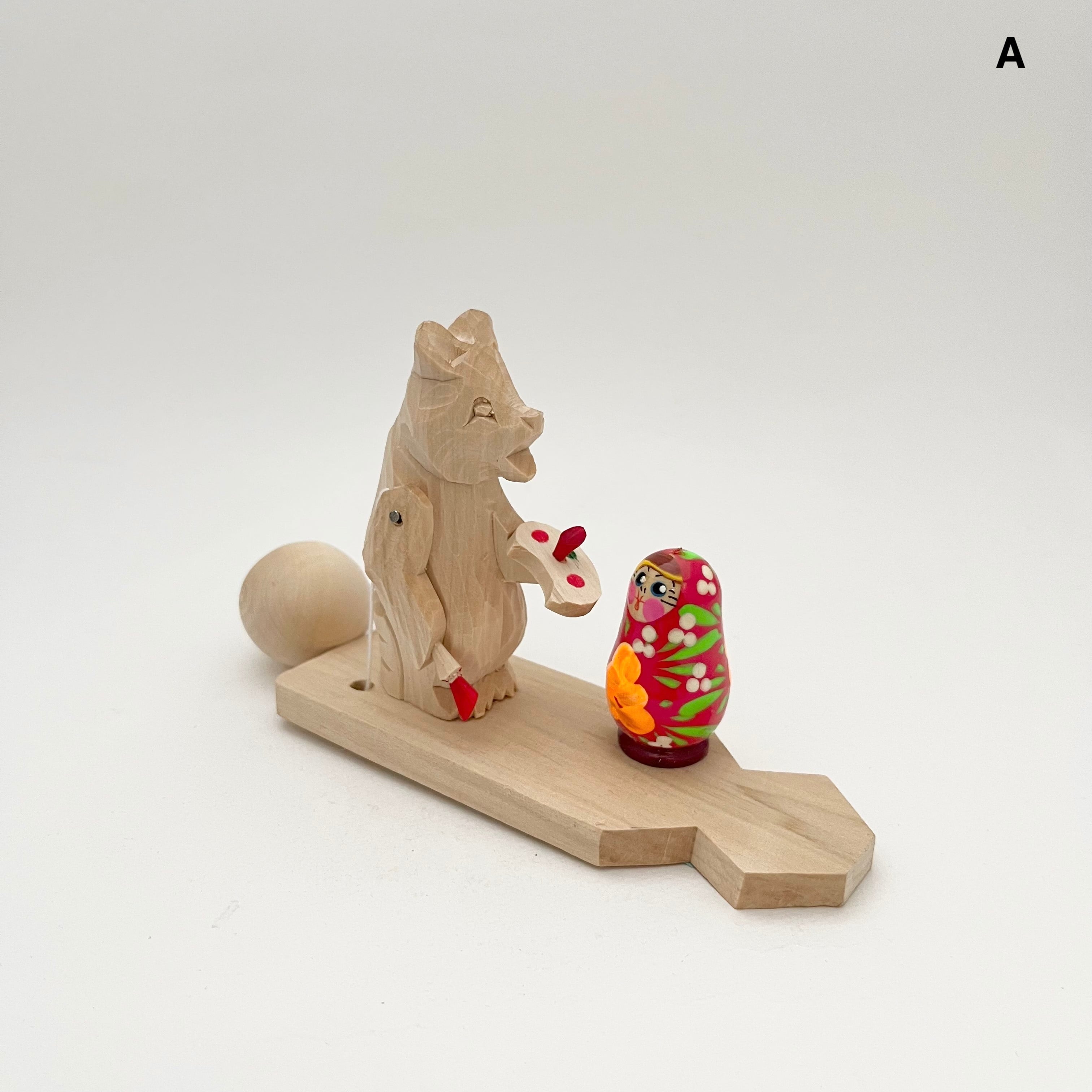 ボゴロツコエ木地玩具「クマのマトリョーシカ職人」桃色