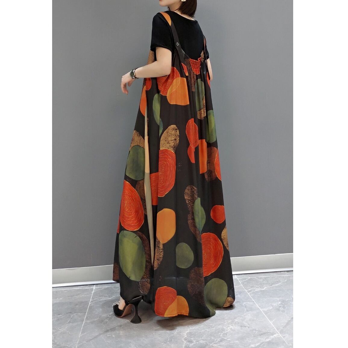 ROUND NECK T-SHIRT + A-LINE LONG DRESS SET 2pieces 1color M-4070