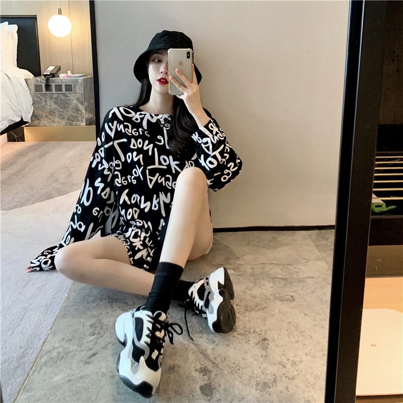 レター気質プリントブラウス女性2020年夏新作ネットレッド怠惰な風が長くゆったりとした長袖セータートレンド YY-ファッション16405734542