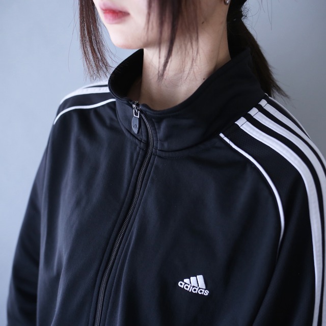 "adidas" black×white 刺繍 logo XXL over silhouette track jacket
