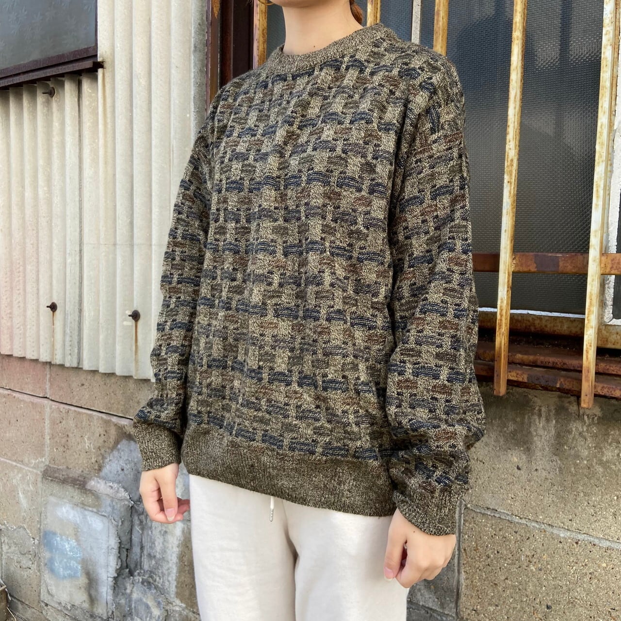 Town Craft タウンクラフト 総柄 アクリル ニットセーター メンズl レディースxl 古着 ブラウン 茶色 ニットセーター Cave 古着屋 公式 古着通販サイト