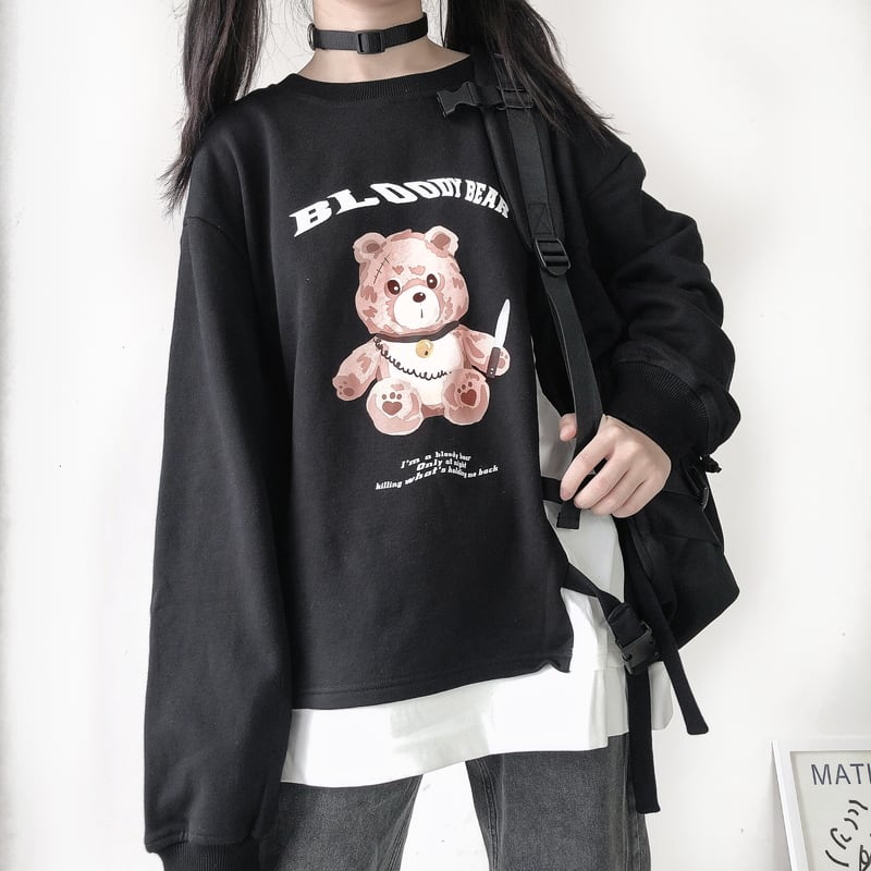 ゴスロリ Tシャツ フェイクレイヤ 闇かわいい くまちゃん bloody bear