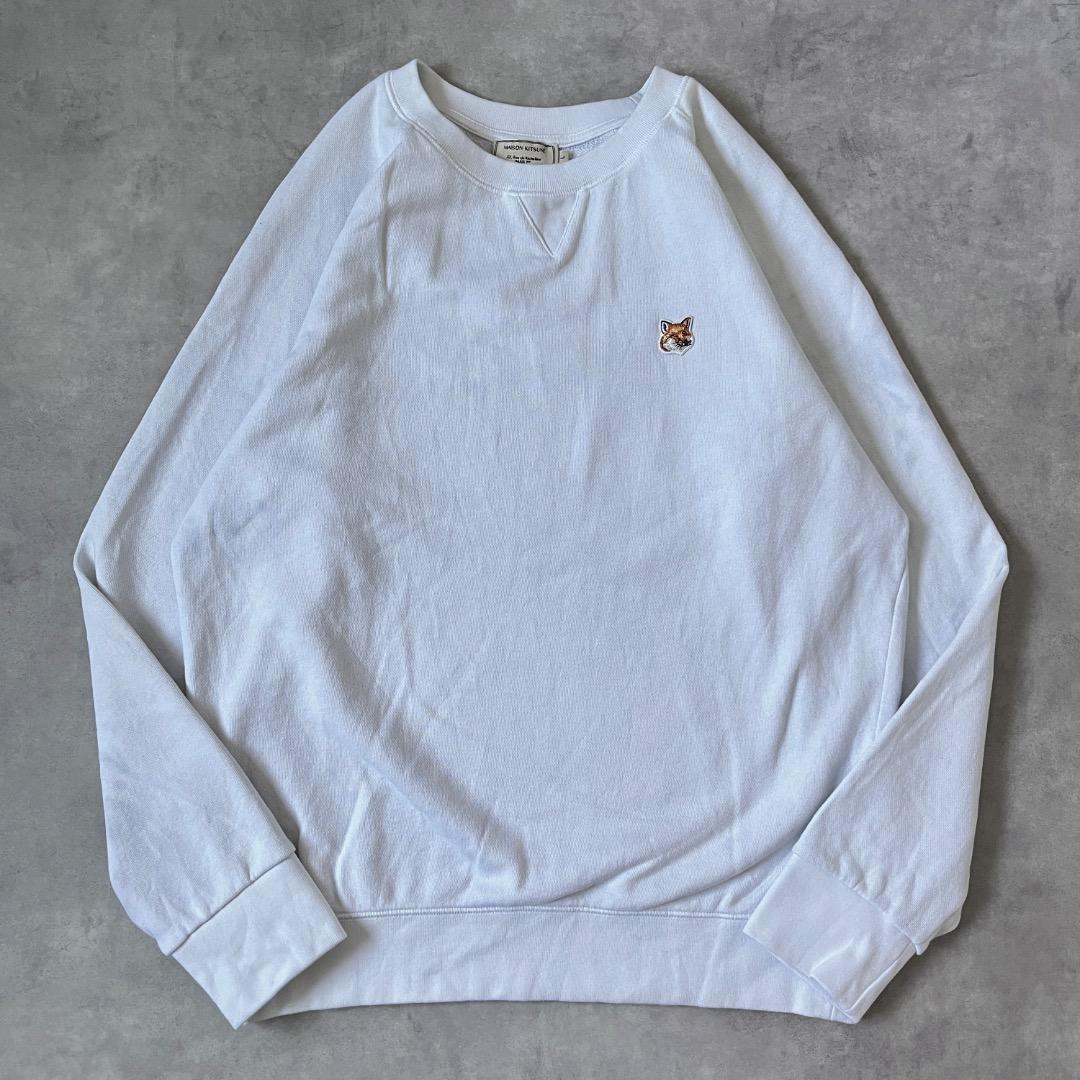 メゾンキツネ スウェット 古着 刺繍 ワンポイント ラグラン L 白 17958