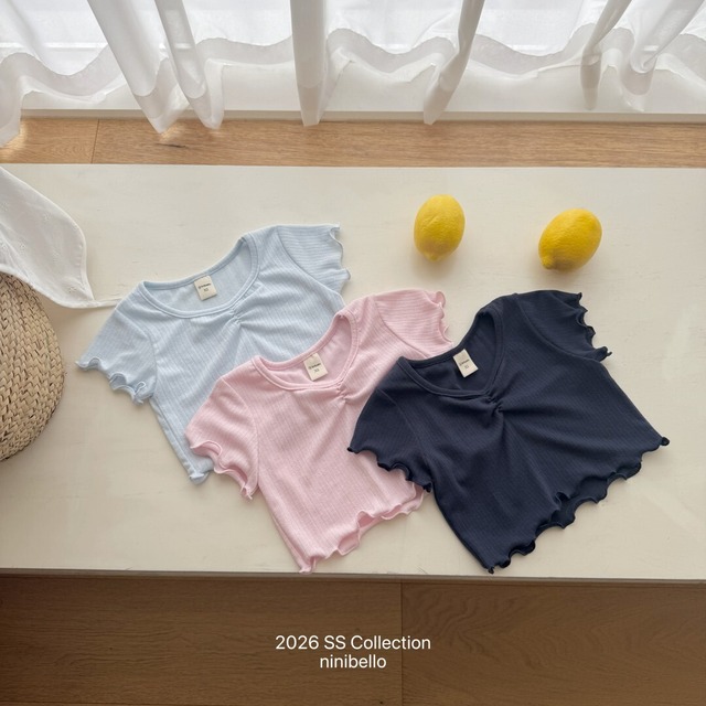 [予約] ninibello - mellow eyelet T-shirt ( sora / pink / navy )