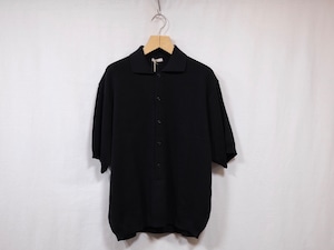 ULTERIOR” TWISTED LOOSE MILANO RIB KNIT POLO  BLACK”