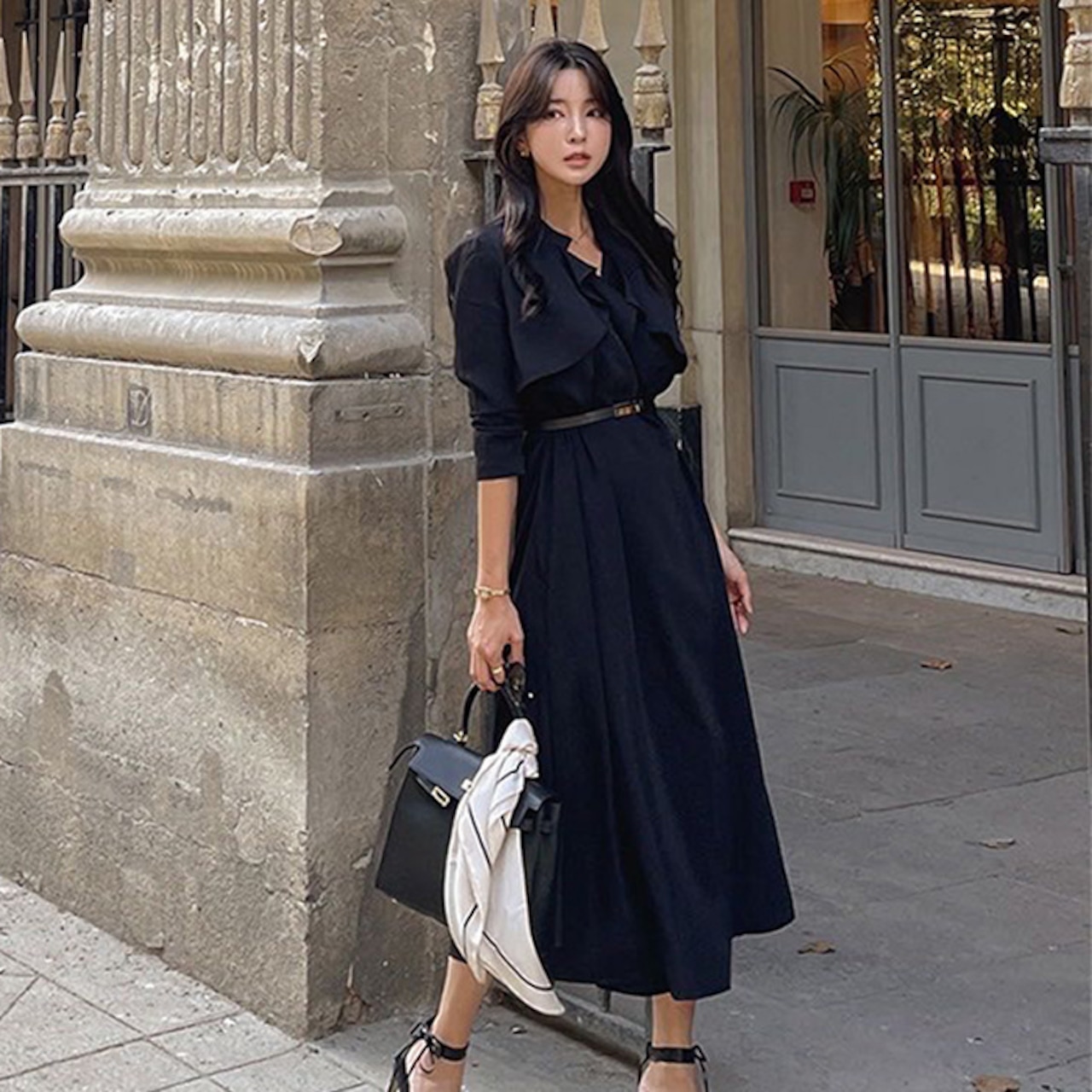 長袖トレンチ風ロングワンピース_786103