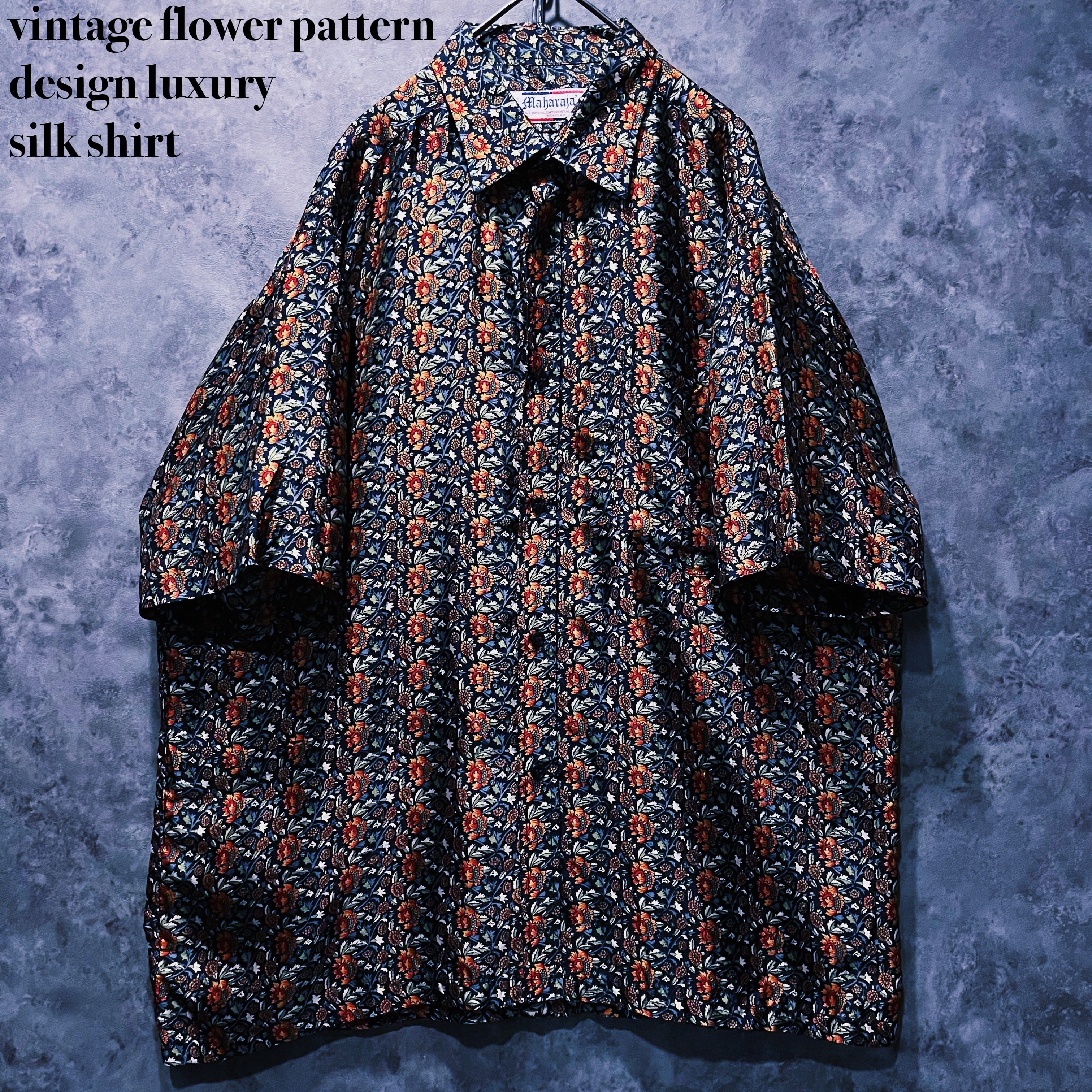 【doppio】vintage flower pattern design luxury silk shirt