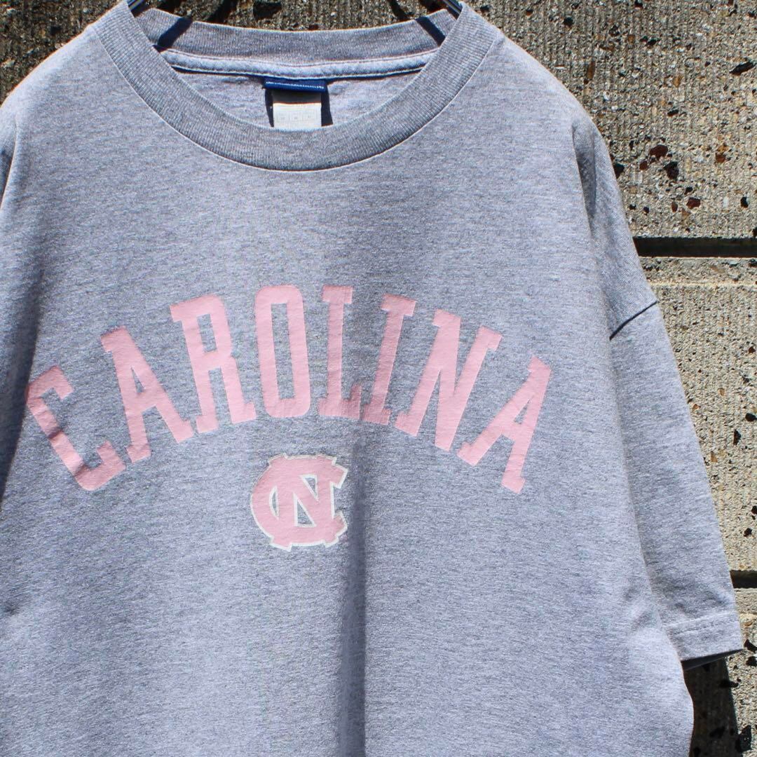 【Mサイズ】University of North Carolina 00's 灰杢 × 桃 古着 Tシャツ